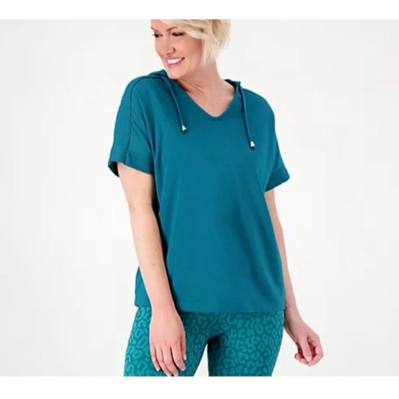 Sport Savvy French Terry Short Sleeve Hooded Pullover Sweatshirt Top XS A516233 - Picture 4 of 11